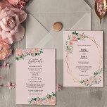 Blush Floral Pink Simple All In One Wedding Invitation<br><div class="desc">This blush floral pink simple all in one wedding invitation design features beautiful chic classic backgrounds of pastel pink and navy blue with simple modern typography and elegant calligraphy to set a sophisticated tone for any style of event. Each product is embellished with gorgeous blush pink roses and peach and...</div>