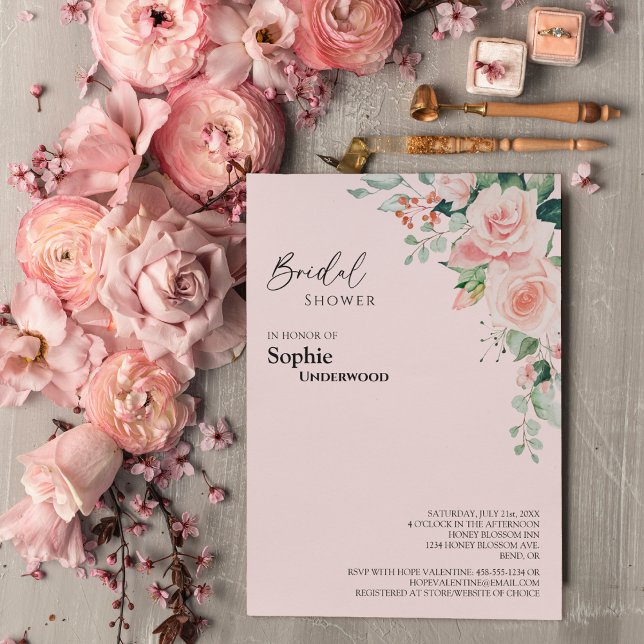 Blush Floral Pink Wedding Bridal Shower Invitation (Creator Uploaded)