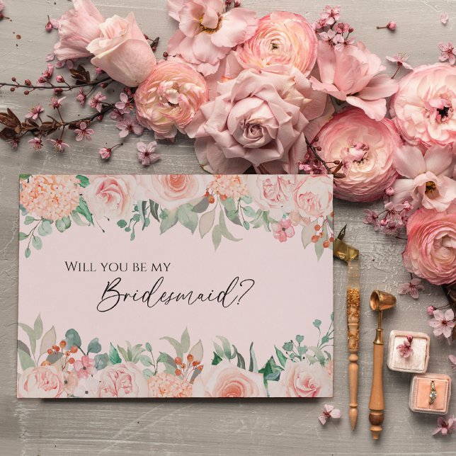 Blush Floral Pink Wedding Bridesmaid Proposal Invitation (Creator Uploaded)