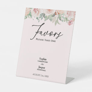 Blush Floral Pink Wedding Favours Pedestal Sign