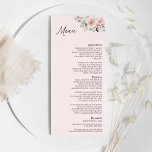 Blush Floral Pink Wedding Flat Menu<br><div class="desc">This blush floral pink wedding flat menu design features beautiful chic classic backgrounds of pastel pink and navy blue with simple modern typography and elegant calligraphy to set a sophisticated tone for any style of event. Each product is embellished with gorgeous blush pink roses and peach and ivory hydrangeas arranged...</div>