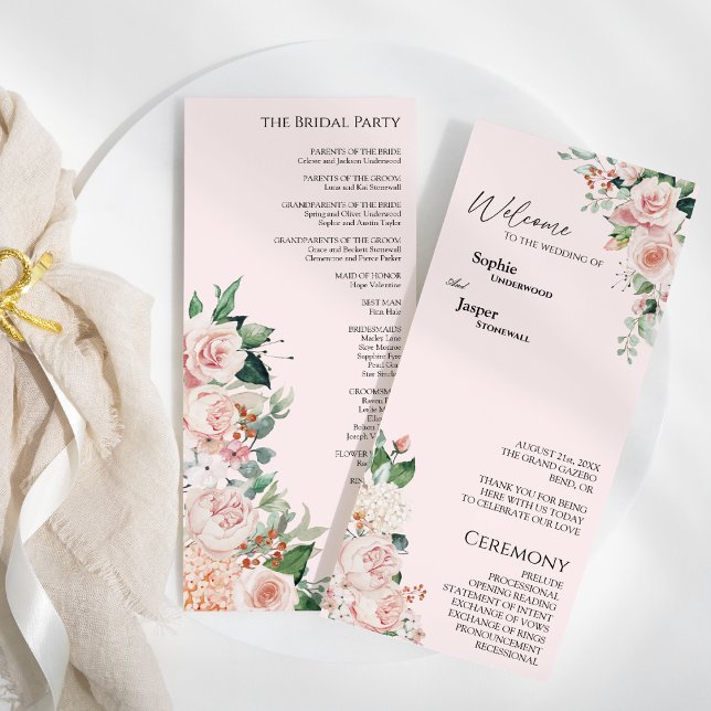 Blush Floral Pink Wedding Flat Program Programme (Creator Uploaded)