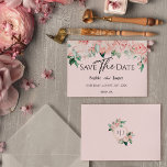 Blush Floral Pink Wedding Flat Save The Date<br><div class="desc">This blush floral pink wedding flat save the date design features beautiful chic classic backgrounds of pastel pink and navy blue with simple modern typography and elegant calligraphy to set a sophisticated tone for any style of event. Each product is embellished with gorgeous blush pink roses and peach and ivory...</div>