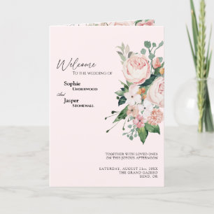 Blush Floral Pink Wedding Folded Program Programme