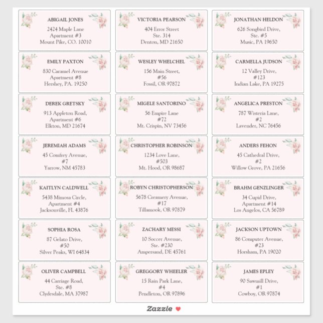 Blush Floral Pink Wedding guest address labels (Sheet)