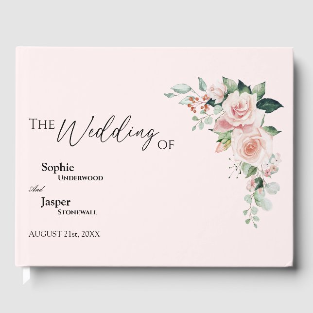 Blush Floral Pink Wedding Guest Book (Front)