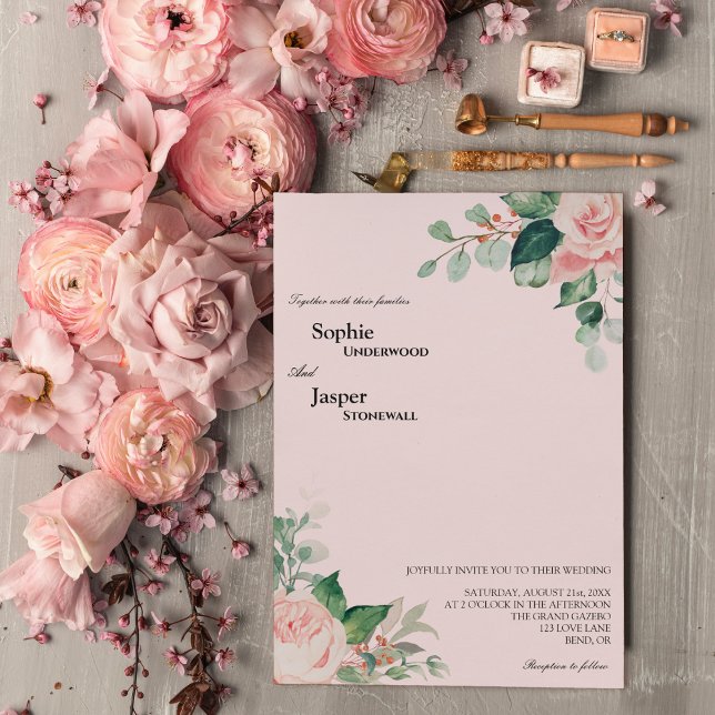 Blush Floral Pink Wedding Invitation (Creator Uploaded)