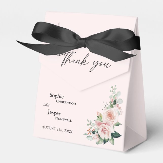Blush Floral Pink Wedding Thank You Favour Box (Front Side)