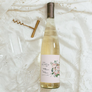 Blush Floral Pink Wedding Wine Label