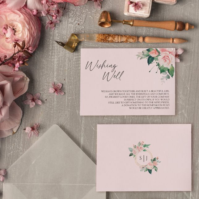 Blush Floral Pink Wedding Wishing Well Enclosure Card (Creator Uploaded)