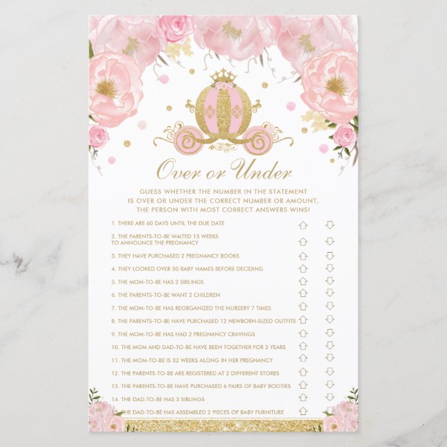 Blush Floral Princess Baby Over or Under Game (Front)