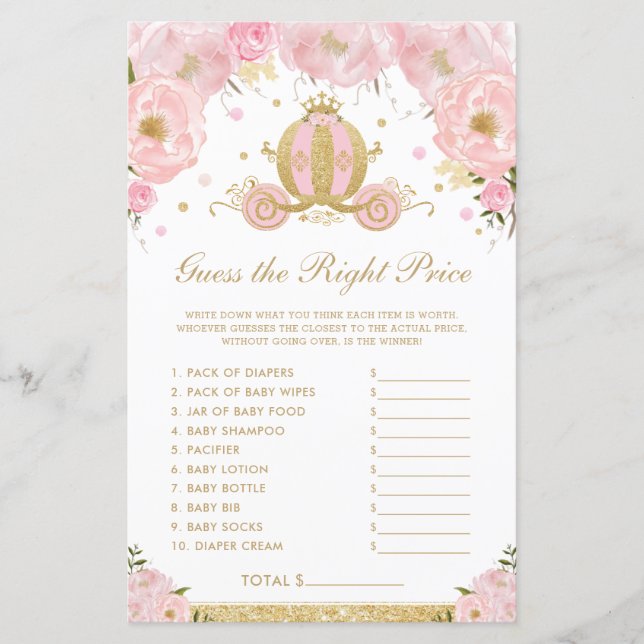 Blush Floral Princess Guess the Right Price Game (Front)