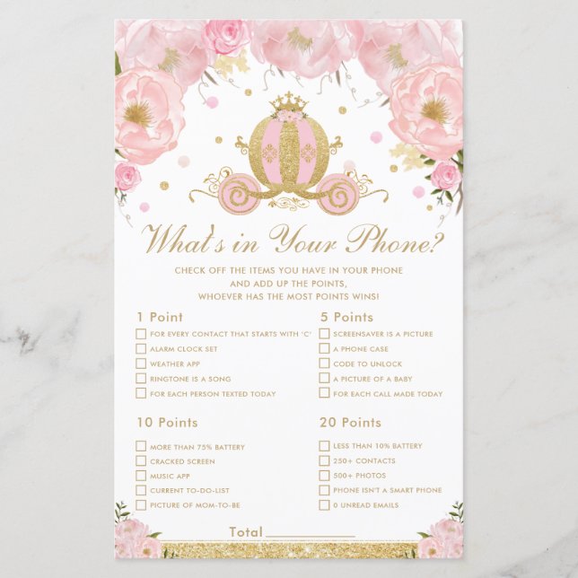 Blush Floral Princess What's In Your Phone Game (Front)