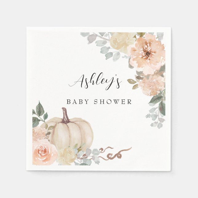 Blush Floral Pumpkin Baby Shower Napkins Paper  (Front)