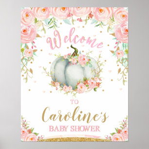 Blush Floral Pumpkin Baby Shower Welcome Sign