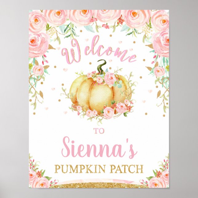 Blush Floral Pumpkin Birthday Pumpkin Patch Sign (Front)