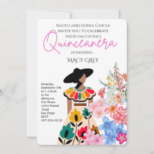 Blush Floral Quinceañera 15th Birthday Invitation