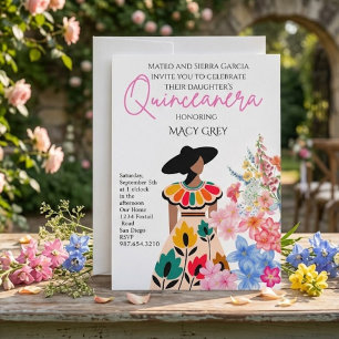 Blush Floral Quinceañera 15th Birthday Invitation
