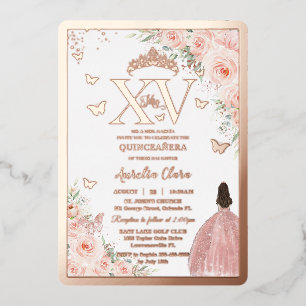 Blush Floral Quinceañera Quince 15 XV Rose Gold