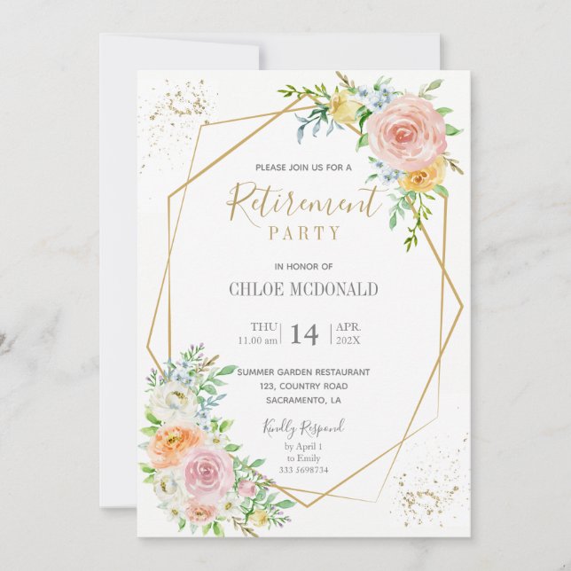 Blush floral Retirement Party invitation (Front)