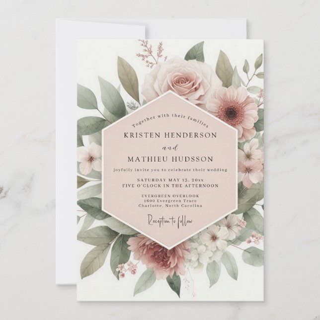 Blush Floral Romance Wedding Invitation (Front)