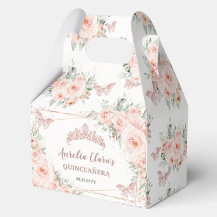 Blush Floral Rose Butterflies Quince XV Birthday Favour Box