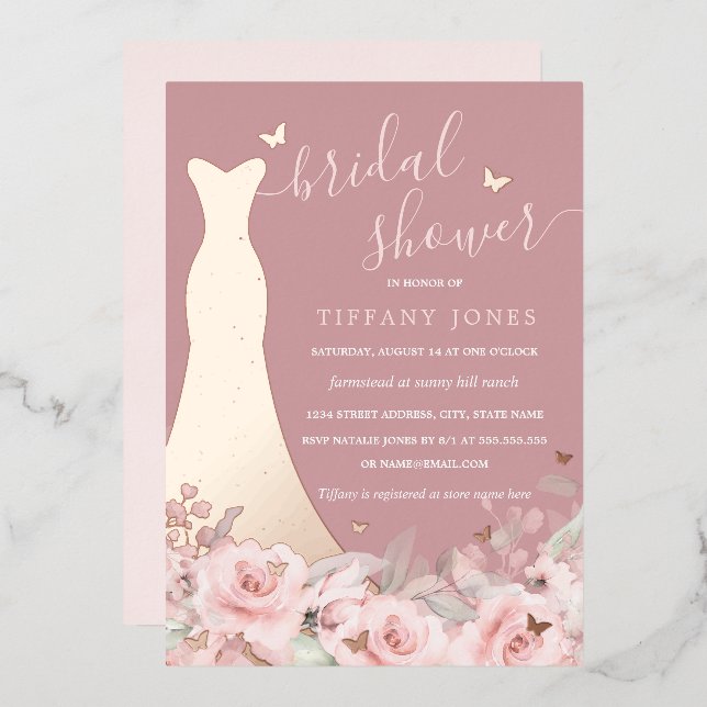 Blush Floral Rose Dress Bridal Shower  (Front/Back)