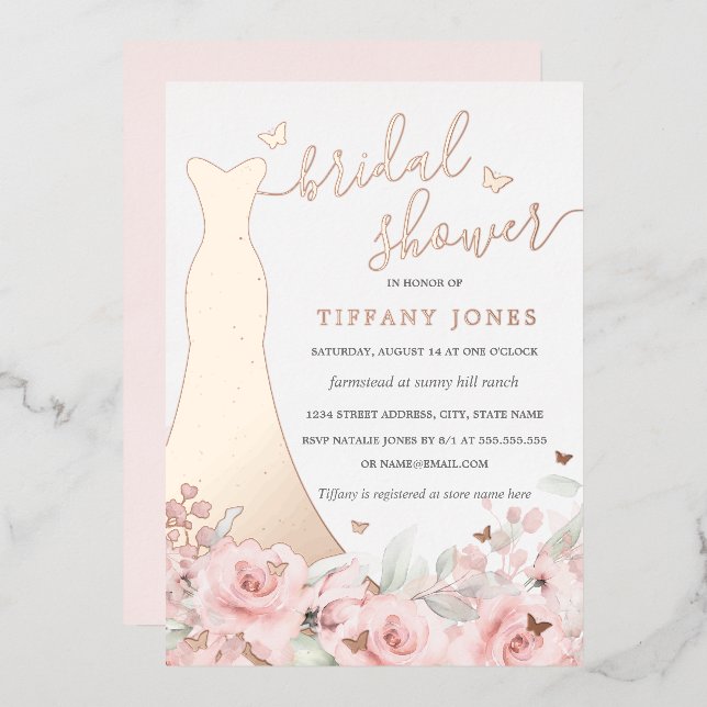 Blush Floral Rose Dress Rose Gold Bridal Shower  (Front/Back)