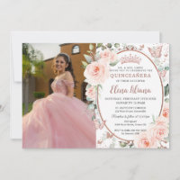 Blush Floral Rose Gold Butterflies Quinceañera