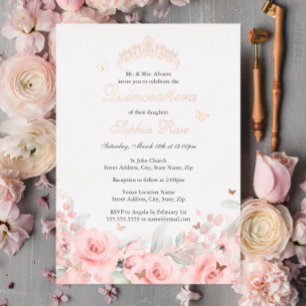 Blush Floral Rose Gold Butterfly Quinceanera