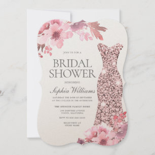 Blush Floral Rose Gold Dress Bridal Shower Invitation