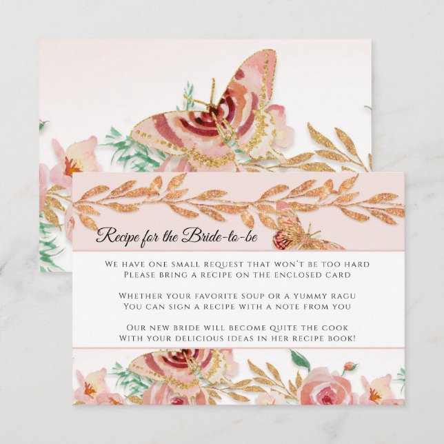 Blush Floral Rose Gold Elegant Watercolor Bridal Invitation (Front/Back)