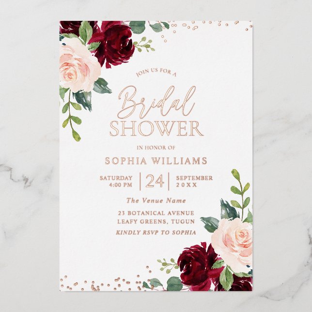  Blush Floral Rose Gold Foil Bridal Shower  (Front)