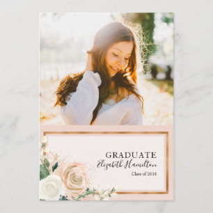 Blush Floral & Rose Gold Photo Grad Announcement