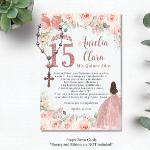 Blush Floral Rose Gold Quinceañera 15 Prayer Card