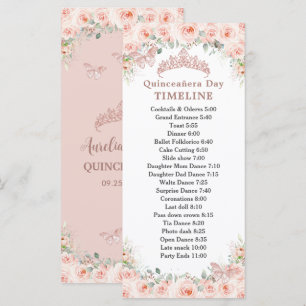Blush Floral Rose Gold Quinceanera Day Timeline Programme