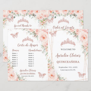 Blush Floral Rose Gold Quinceanera Events Program