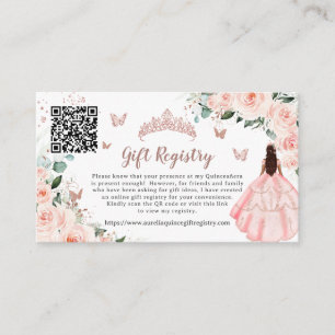 Blush Floral Rose Gold Quinceañera Gift Registry Enclosure Card