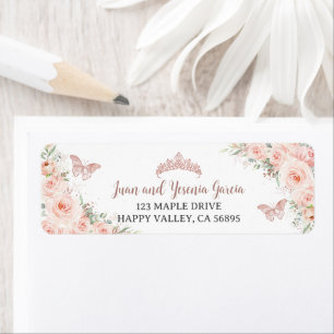 Blush Floral Rose Gold Quinceanera Return Address