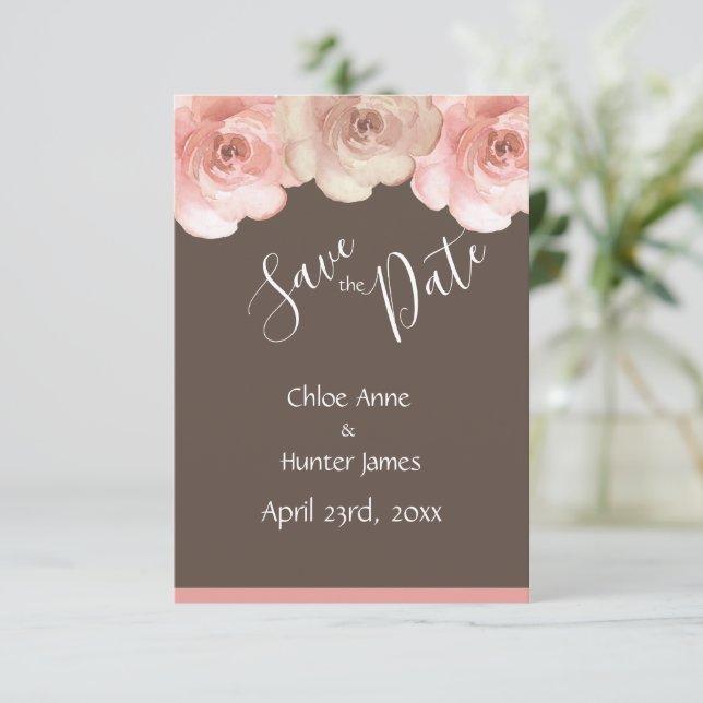 Blush Floral Rose Simple Save the Date (Standing Front)