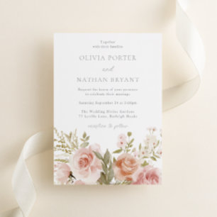 Blush Floral Roses Elegant Wedding Invitation