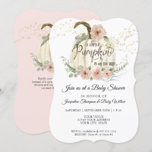 Blush Floral Roses Fall White Pumpkin Baby Shower Invitation