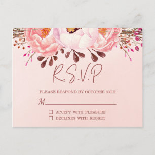 Blush Floral RSVP Wedding Postcard Invitation