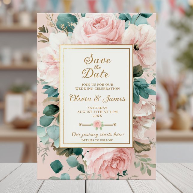 Blush floral save the date card (Creator Uploaded)