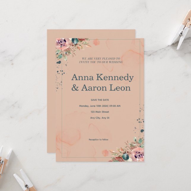 Blush Floral Save-the-Date Invitation (Front/Back In Situ)