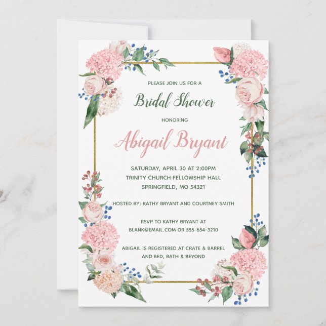 Blush Floral Shower or Party Invitation  (Front)