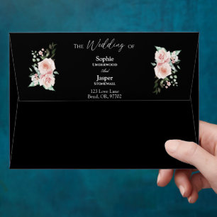 Blush Floral Simple Black Wedding Envelope