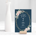 Blush Floral Simple Navy Wedding Table Number<br><div class="desc">This blush floral simple navy wedding table number design features beautiful chic classic backgrounds of pastel pink and navy blue with simple modern typography and elegant calligraphy to set a sophisticated tone for any style of event. Each product is embellished with gorgeous blush pink roses and peach and ivory hydrangeas...</div>