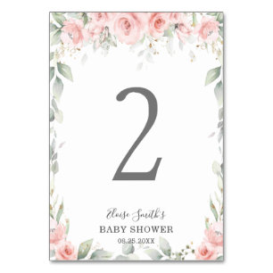 Blush Floral Soft Greenery Baby Shower Birthday Table Number