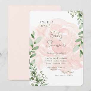 Blush Floral Sweet Baby Rounded Girl Shower Invitation